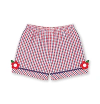 Florence Eiseman Toddler Girls Plaid Seersucker Shorts With Ric Rac and Flowers