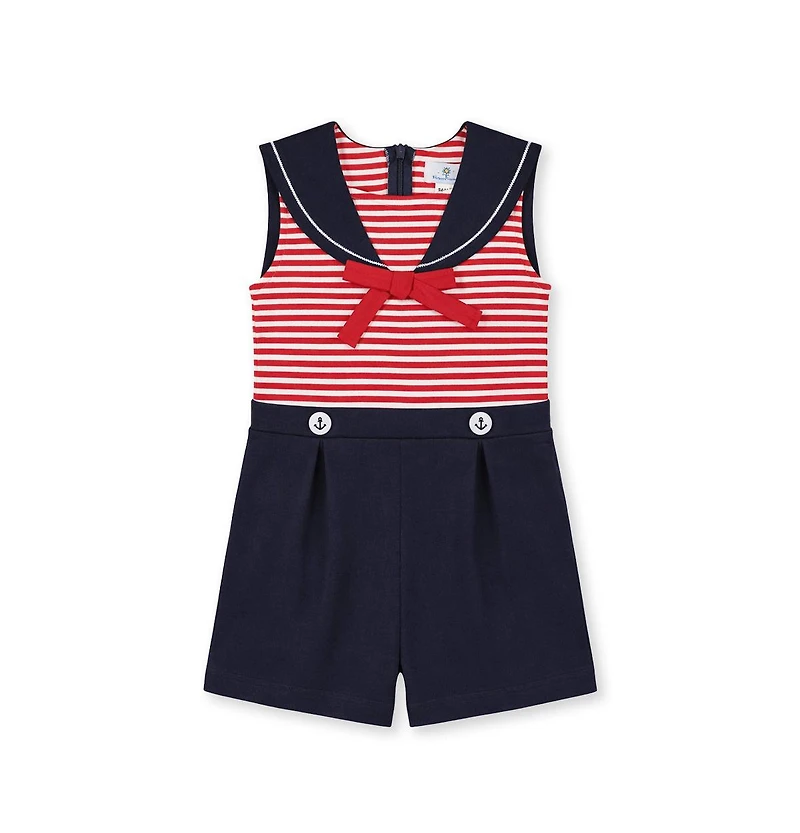 Florence Eiseman Little Girl Stripe Knit Shorts Romper With Sailor Collar