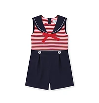 Florence Eiseman Little Girl Stripe Knit Shorts Romper With Sailor Collar
