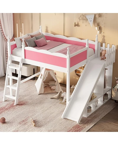 Streamdale Furniture Loft Bed with Storage, Wardrobe, and Slide, Solid Wood