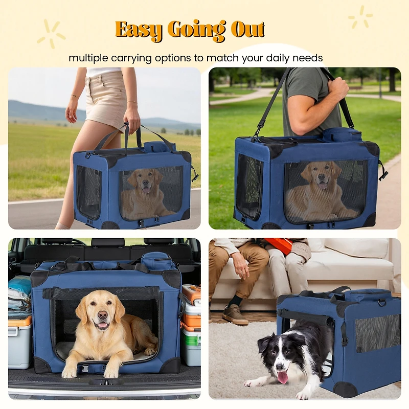 Streamdale Furniture 36'' Portable 3-Door Soft Dog Crate With Mesh Windows And Fleece Mat