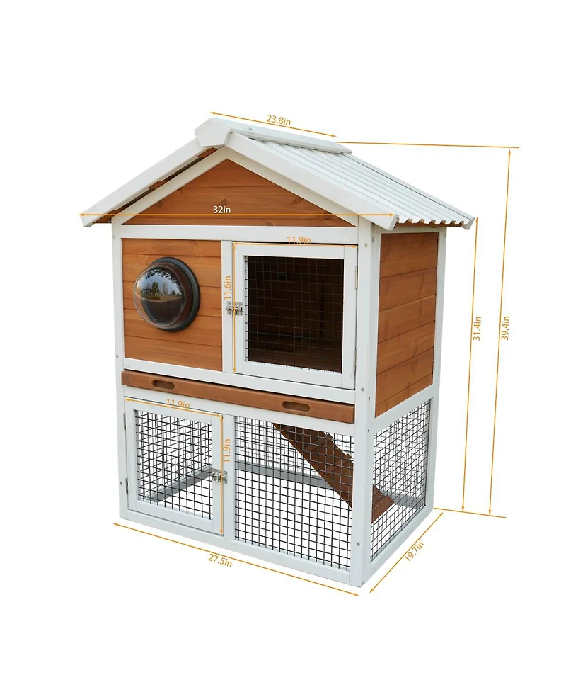 Streamdale Furniture 2-Tier Wooden Rabbit Hutch with Waterproof Roof and Pull-Out Tray
