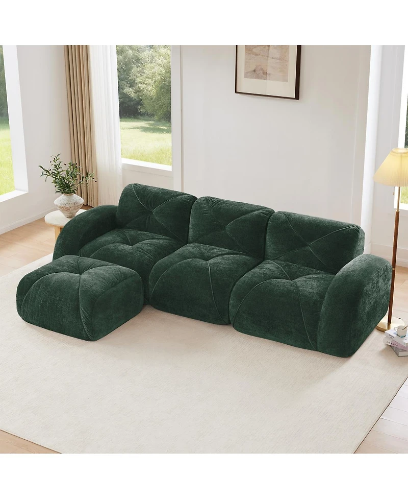 Streamdale Furniture L-shaped Velvet Sofa, Tufted, Ergonomic, No Assembly, Movable Ottoman