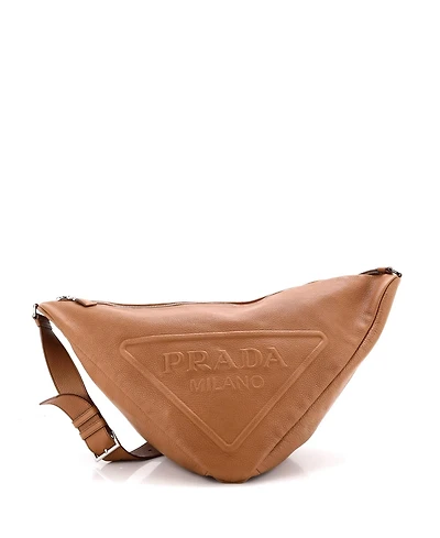 Pre-Owned Prada Large Triangle Logo Zip Messenger Leather