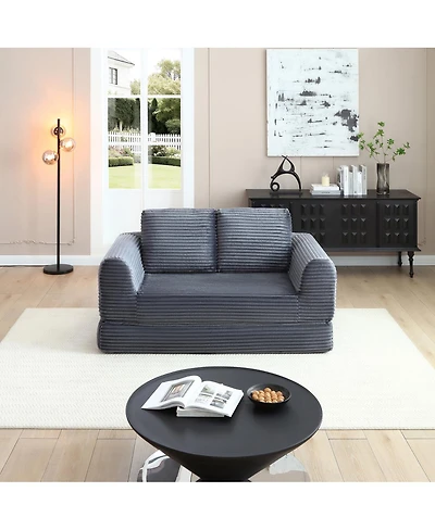 Streamdale Furniture 2-in-1 Folding Convertible Sofa Bed, Modern Corduroy Sleeper Couch with 2 Pillows