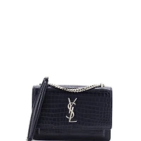 Pre-Owned Saint Laurent Sunset Chain Wallet Embossed Leather