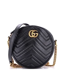 Pre-Owned Gucci Mini Gg Marmont Round Shoulder Bag Matelasse Leather