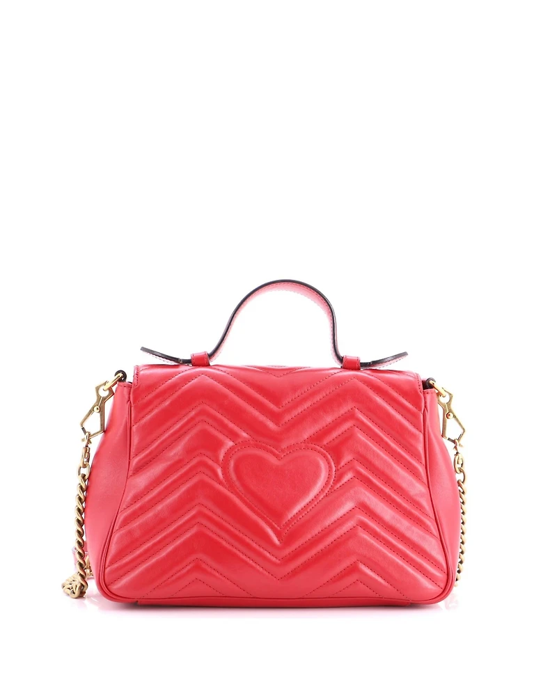 Pre-Owned Gucci Small Gg Marmont Top Handle Flap Bag Matelasse Leather