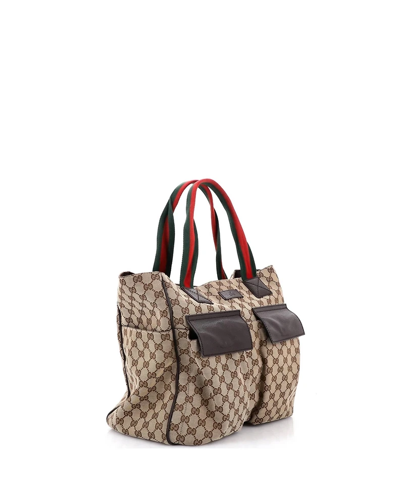 Pre-Owned Gucci Medium Double Pocket Web Handle Tote Gg Canvas