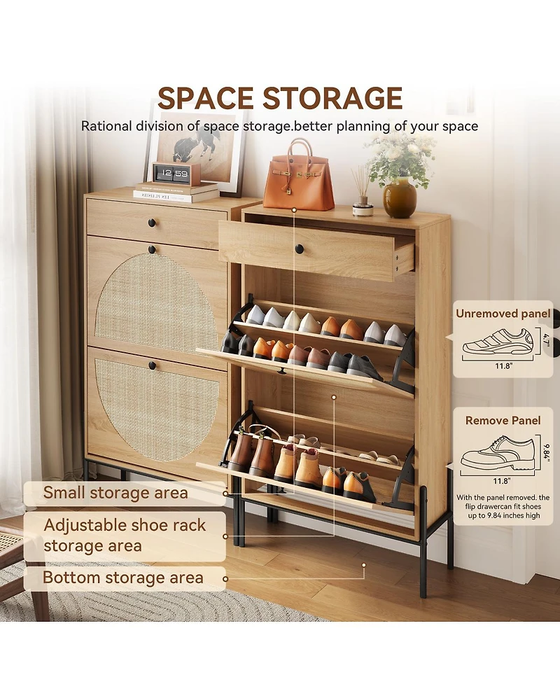 Streamdale Furniture Rattan 2-Door Shoe Cabinet with Drawer and Shelf
