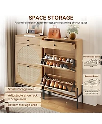 Streamdale Furniture Rattan 2-Door Shoe Cabinet with Drawer and Shelf