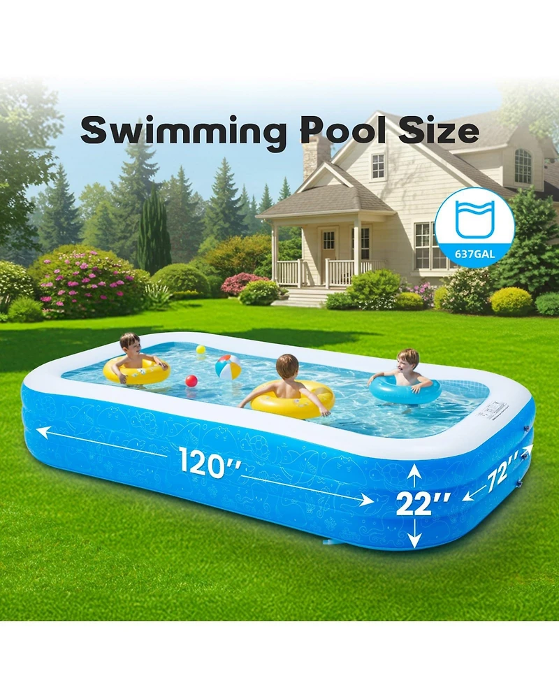 Gnuadz 120Inch Inflatable Pool Rectangular Pvc Blow-up Backyard Summer Fun