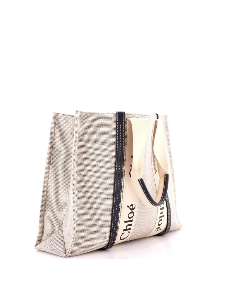 Pre-Owned Chloe Large Woody Tote Canvas with Leather