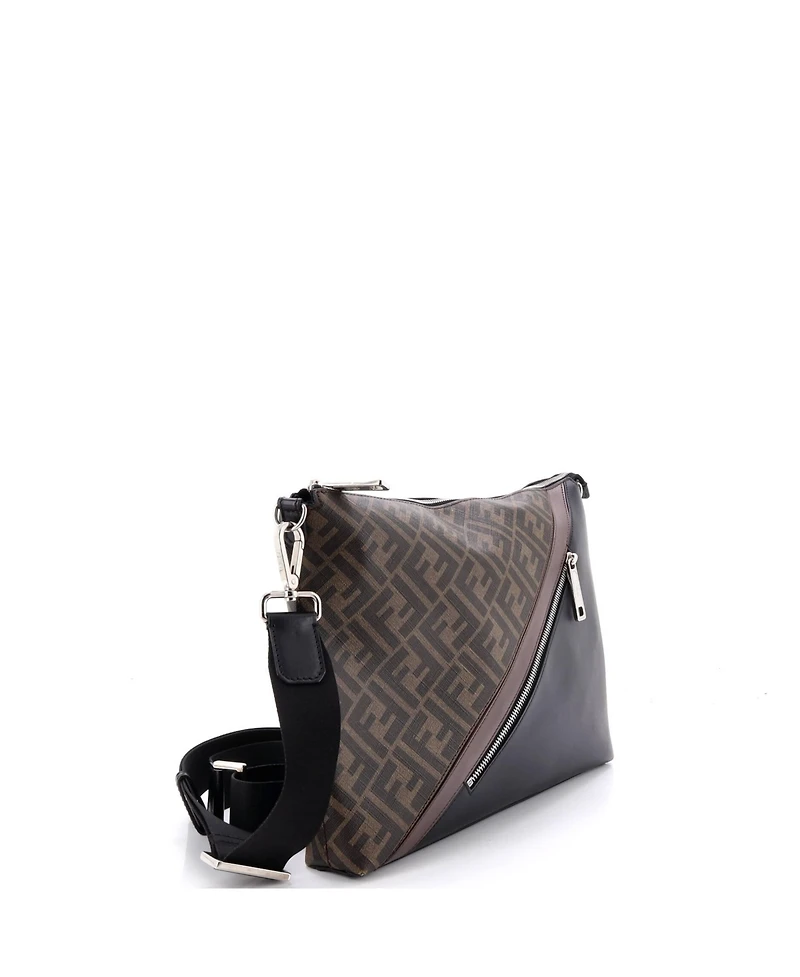 Pre-Owned Fendi Large Front Zip Messenger Zucca Coated Canvas and Leather