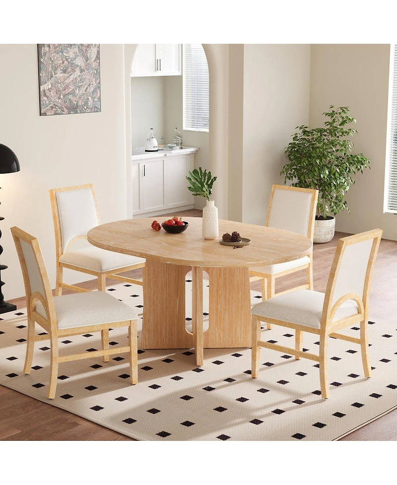 Streamdale Furniture Solid Wood Extendable Dining Set for 4 with Leaf