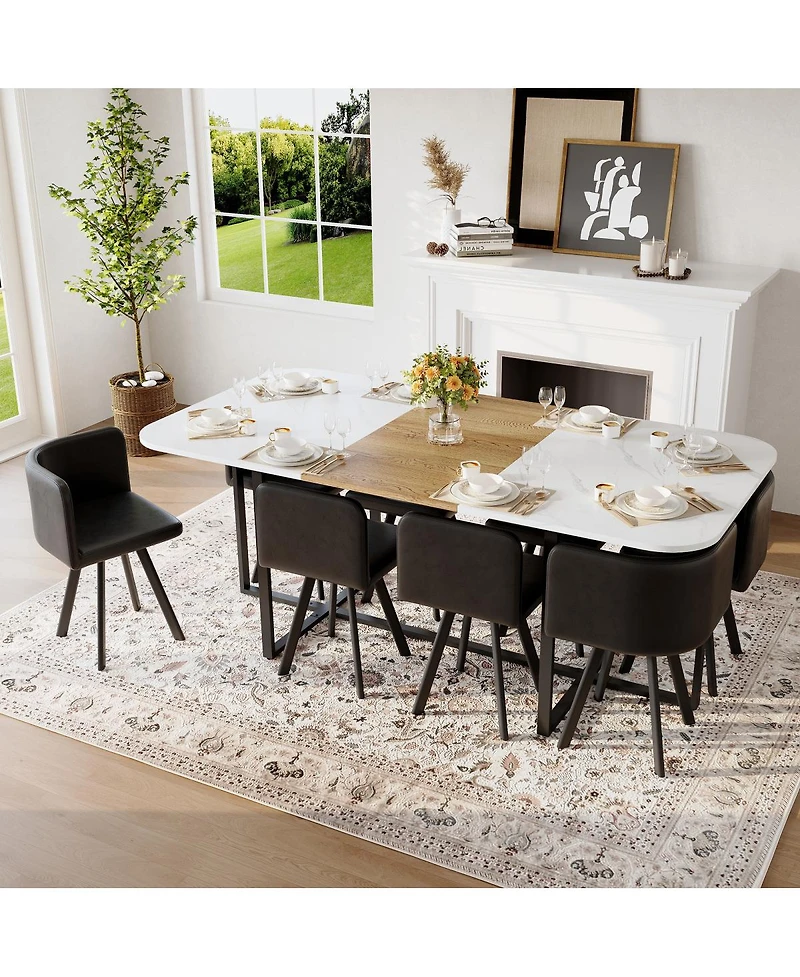 Streamdale Furniture 8-Seat Faux Marble Dining Set with 8 Chairs
