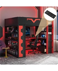 Streamdale Furniture Gaming Loft Bed With Desk, Rgb, Power, Storage