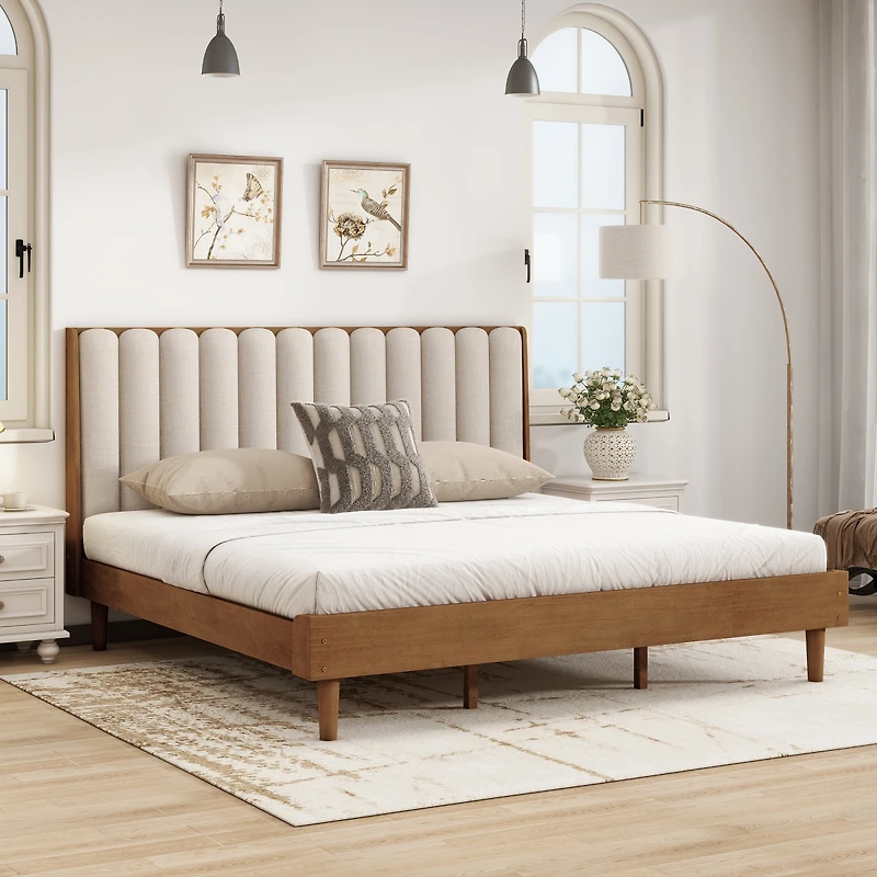 Streamdale Furniture Wood Bed with Piano Key Headboard and Strong Frame