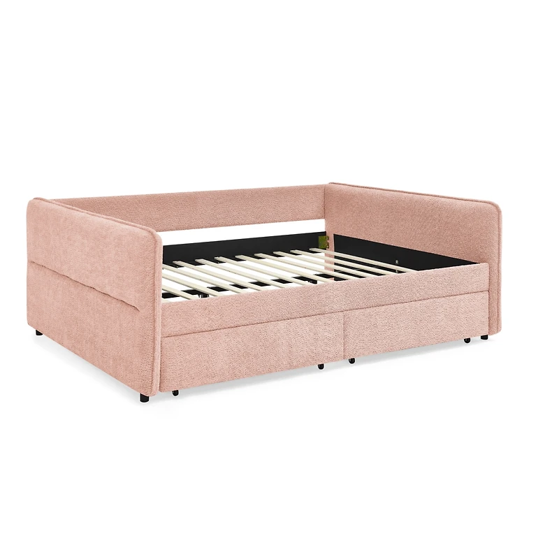 Streamdale Furniture Queen Boucle Daybed With 2 Drawers and Tufted Sofa Bed