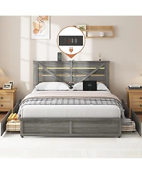 Streamdale Furniture Queen Storage Bed With Headboard, 4 Drawers, Led, Metal Support