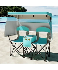Sugift Double Beach Chair with Adjustable Canopy and 3-Side Shading Curtains