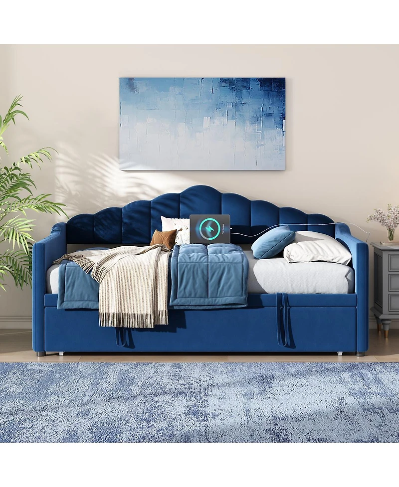 Streamdale Furniture Daybed with Pop-Up Trundle and Charging Ports