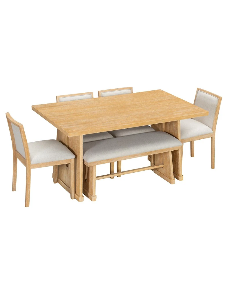 Streamdale Furniture Farmhouse 6-Piece Dining Set with Bench and Linen Chairs