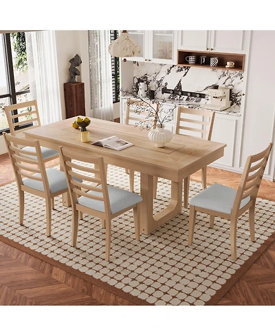 Streamdale Furniture Farmhouse Extendable Dining Set with 6 Upholstered Chairs