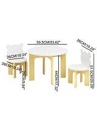 Rainsken 3 Piece Wood Table and Chair Set, with 2 Bear-Back Chairs, Wood Activity Table Drawing Play Table Set, for Drawing, Snacks