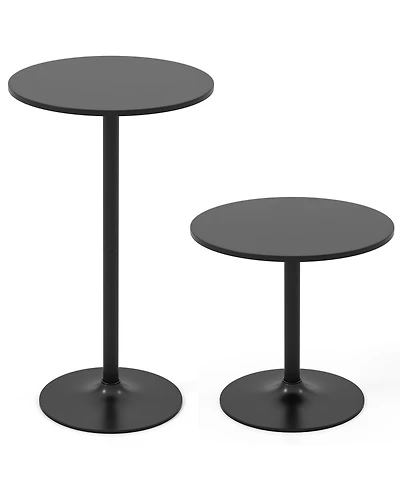 Slickblue Set of 2 Round Cocktail Side Table with Metal Frame and Mdf Top, Modern Living Room Furniture