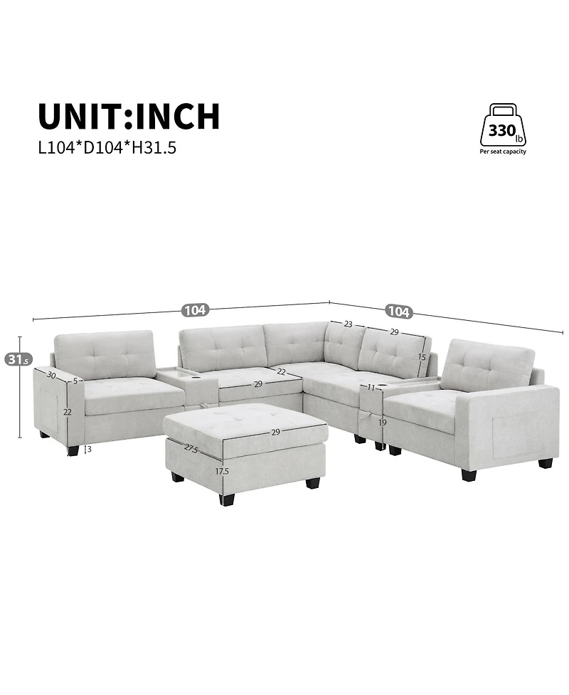Streamdale Furniture 104" Sectional Sofa w/ Ottoman, Storage, Usb, Table Top