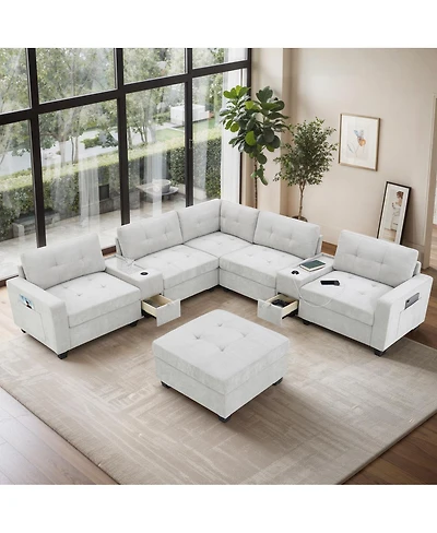 Streamdale Furniture 104" Sectional Sofa w/ Ottoman, Storage, Usb, Table Top
