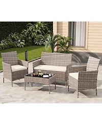 gaomon Patio Rattan Set with Glass Table, Wicker and Cushions