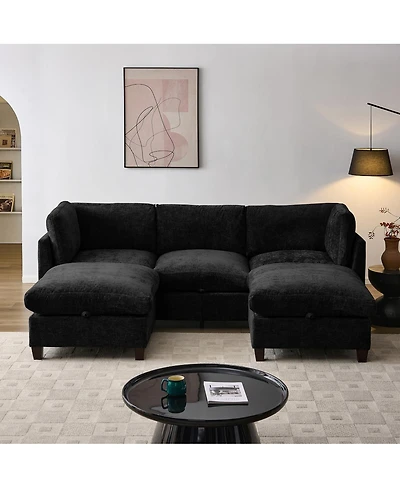 Streamdale Furniture Chenille 96.5" U-Shape Sectional Sofa with Storage