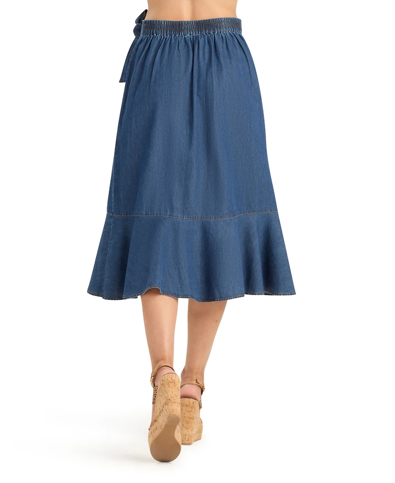 Bcx Women's Denim Tulip Ruffle Midi Skirt