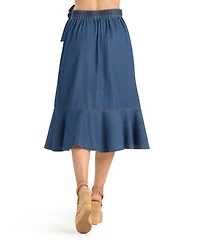 Bcx Women's Denim Tulip Ruffle Midi Skirt