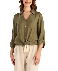 Bcx Women's Texture Gauze Collared Button-Front Top