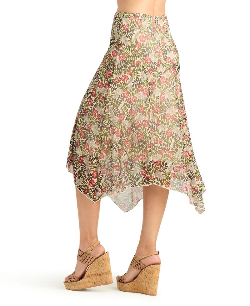 Bcx Women's Printed Mesh Asymmetrical Midi Skirt