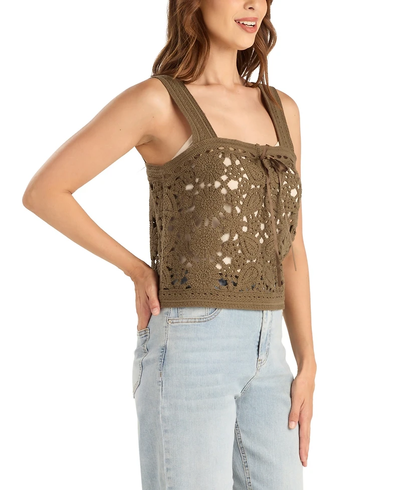 Bcx Women's Crochet Ruffle Sleeveless Tank Top