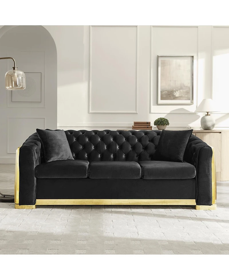 Streamdale Furniture Velvet Tufted Luxury Sofa with Gold Accents