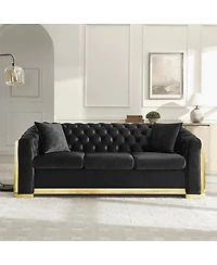Streamdale Furniture Velvet Tufted Luxury Sofa with Gold Accents