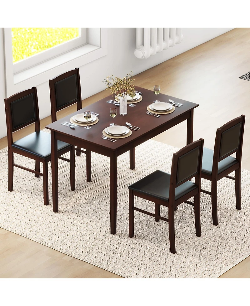 Slickblue 5 Piece Dining Set for 4 with Rubber Wood Legs Compact Design