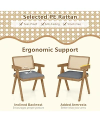 Slickblue Rattan Accent Chairs Set of 2 with Padded Seat and Solid Rubber Wood Frame