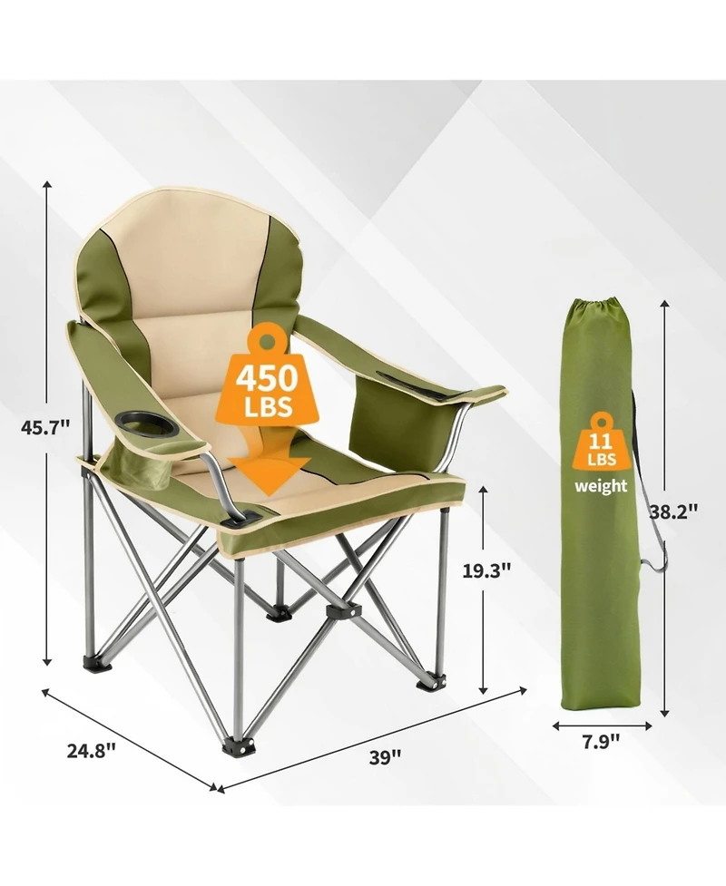 Yiortwo Oversized Camping Chair with Cooler Bag, Padded Folding Outdoor