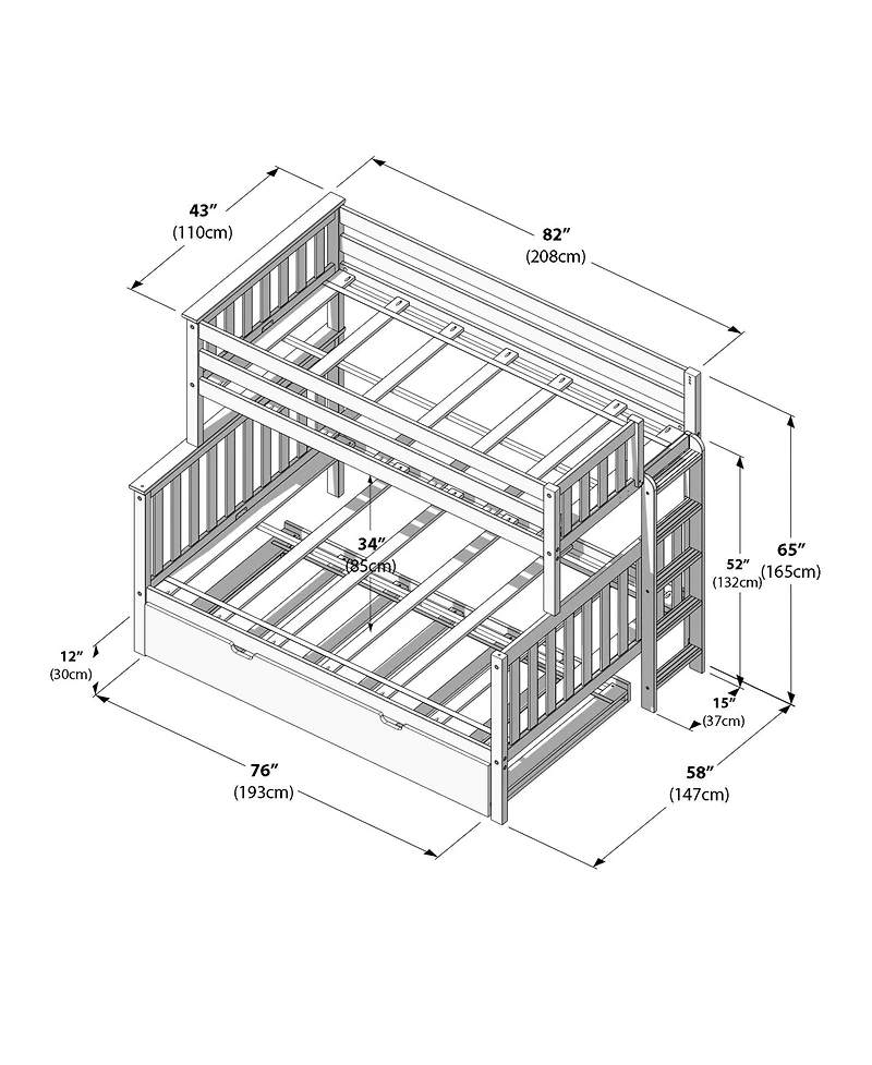 Max and Lily Bunk Bed With Ladder on End and Trundle