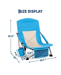 gaomon 2 Piece Portable Folding Low Beach Chair with Cup Holder, Storage Pocket for Camping, Beach, Travel
