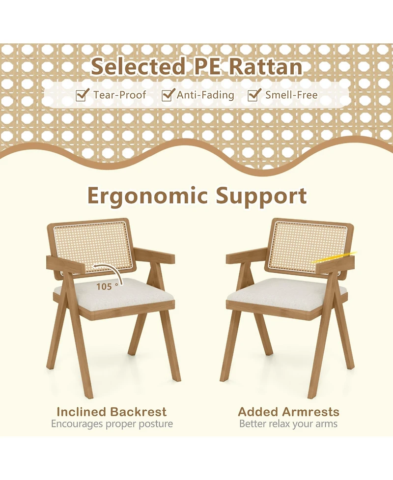 Slickblue Rattan Accent Chairs Set of 2 with Padded Seat and Solid Rubber Wood Frame