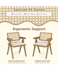 Slickblue Rattan Accent Chairs Set of 2 with Padded Seat and Solid Rubber Wood Frame