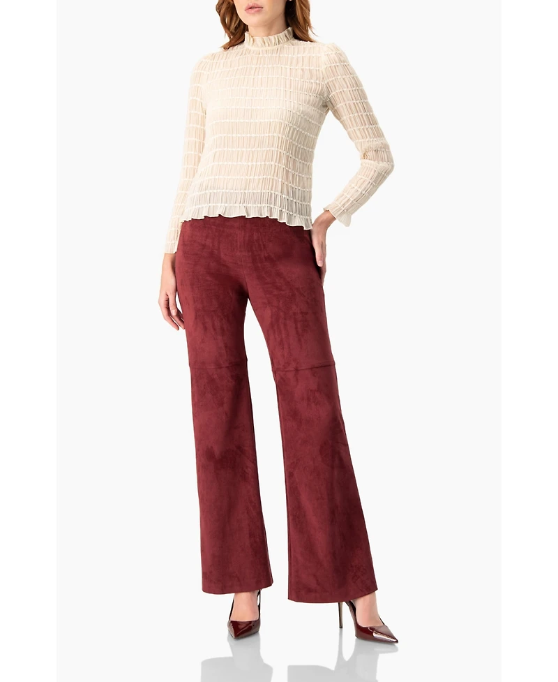 Ivonne Women's Textured Long Sleeve Blouse with High Neck