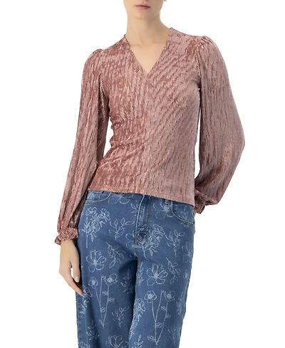 Ivonne Women's Pleated Velvet V-Neck Blouse